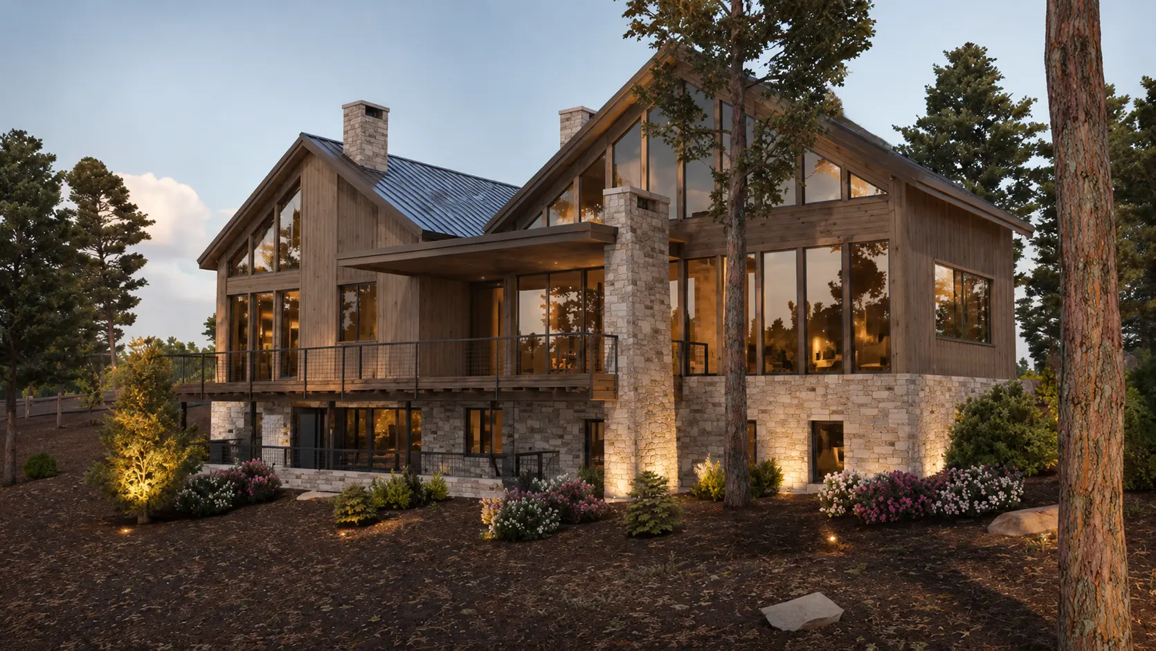 Rear elevation at dusk