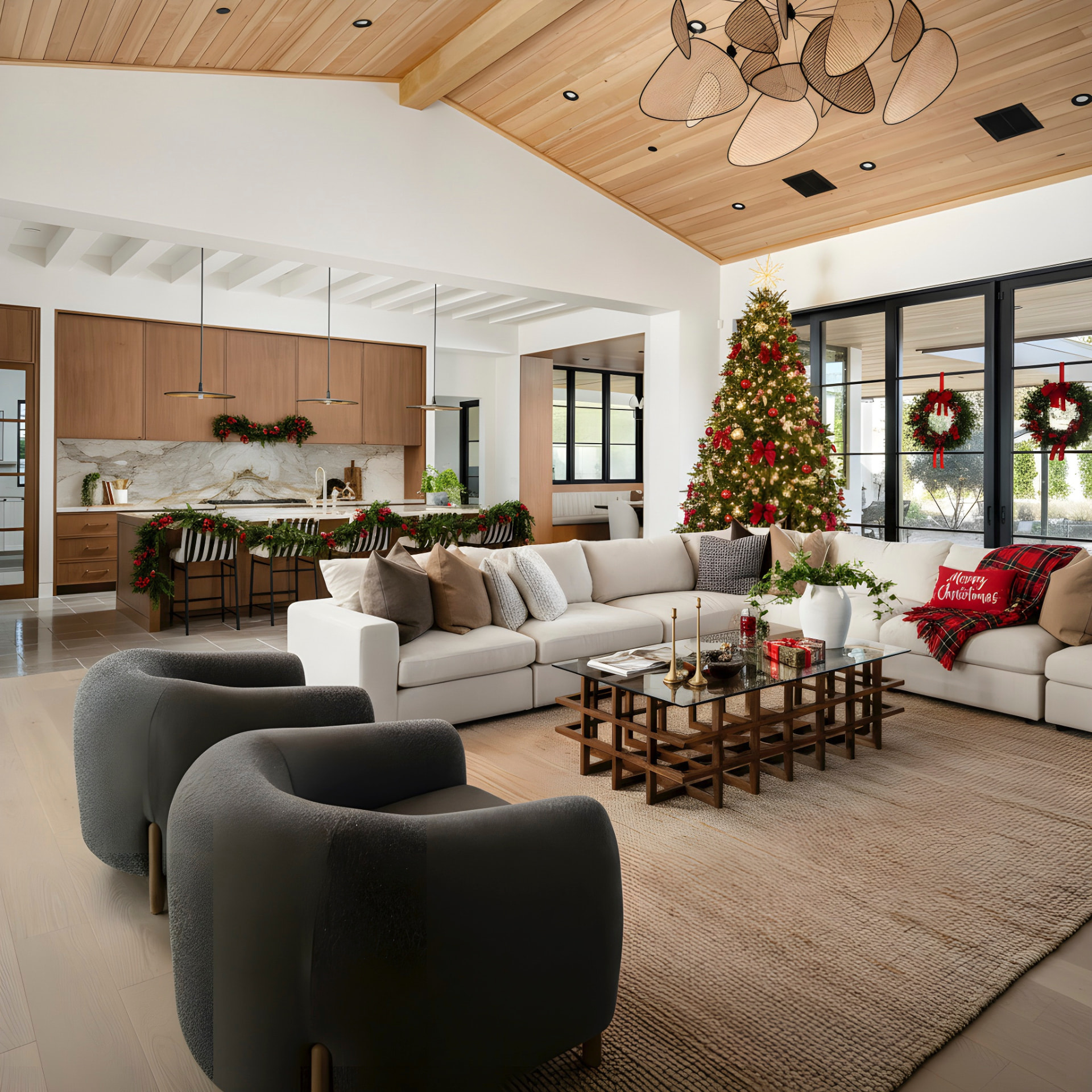 Holiday living room and kitchen