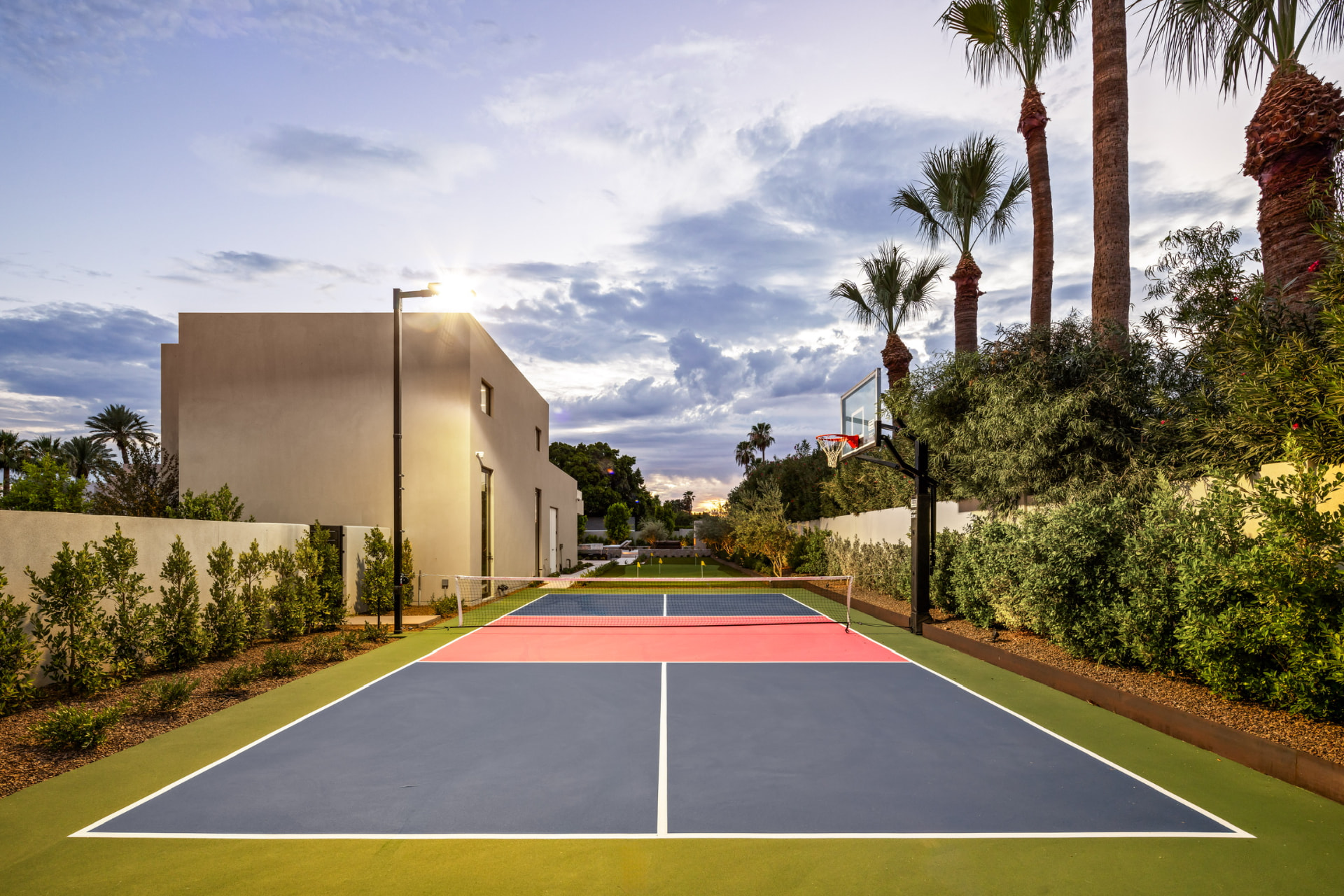 Private sport court at sunset