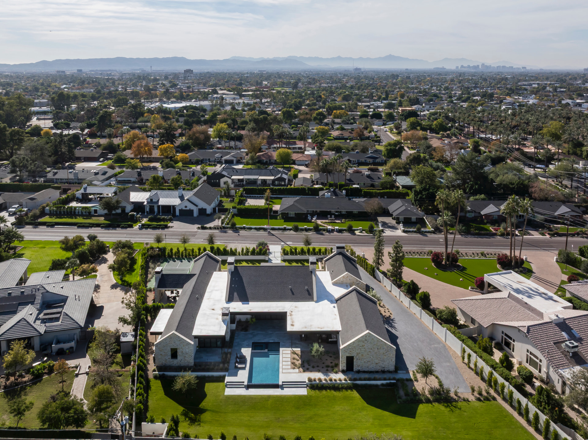 Aerial home and neighborhood view
