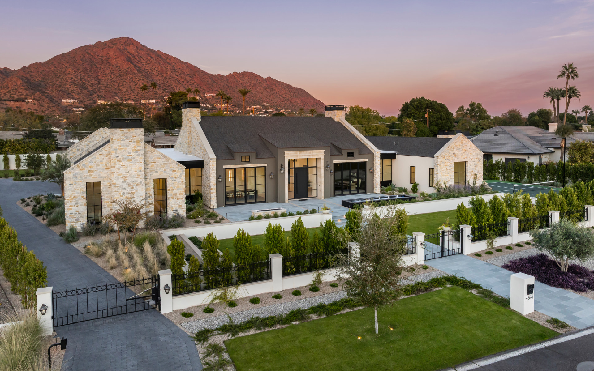 Angled exterior view at dusk