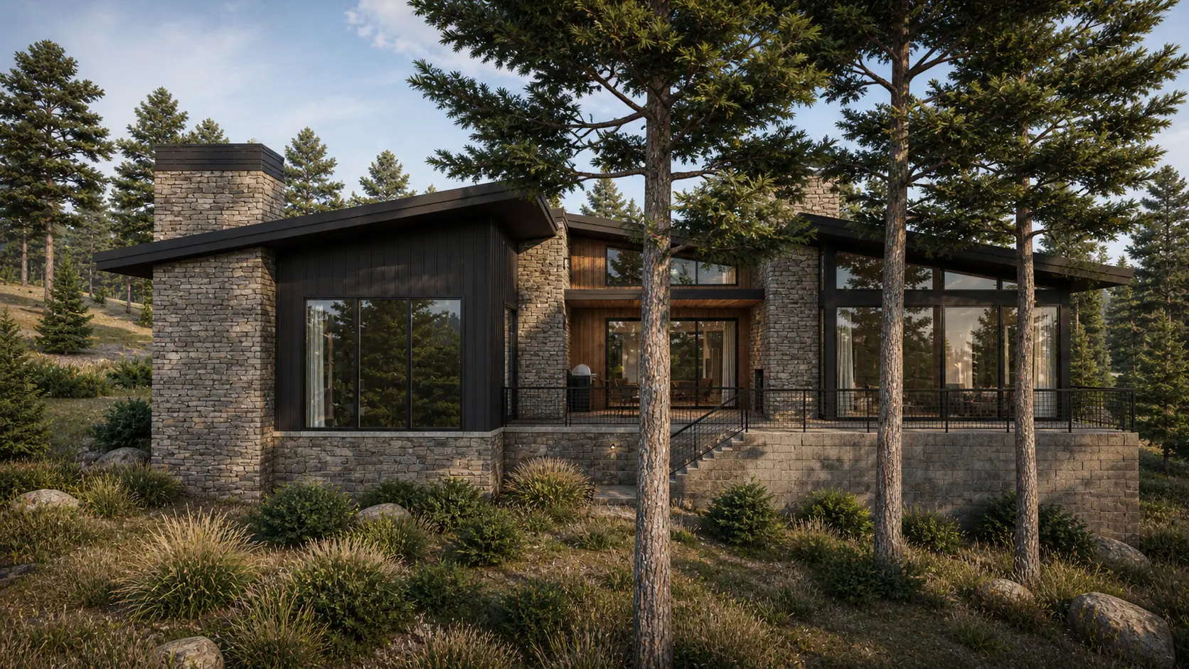 Rear elevation among the pines