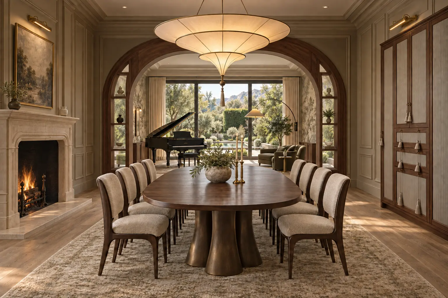 Formal dining room with garden view