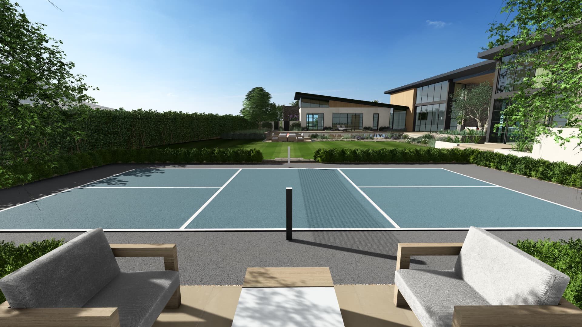 Sport court with lounge seating