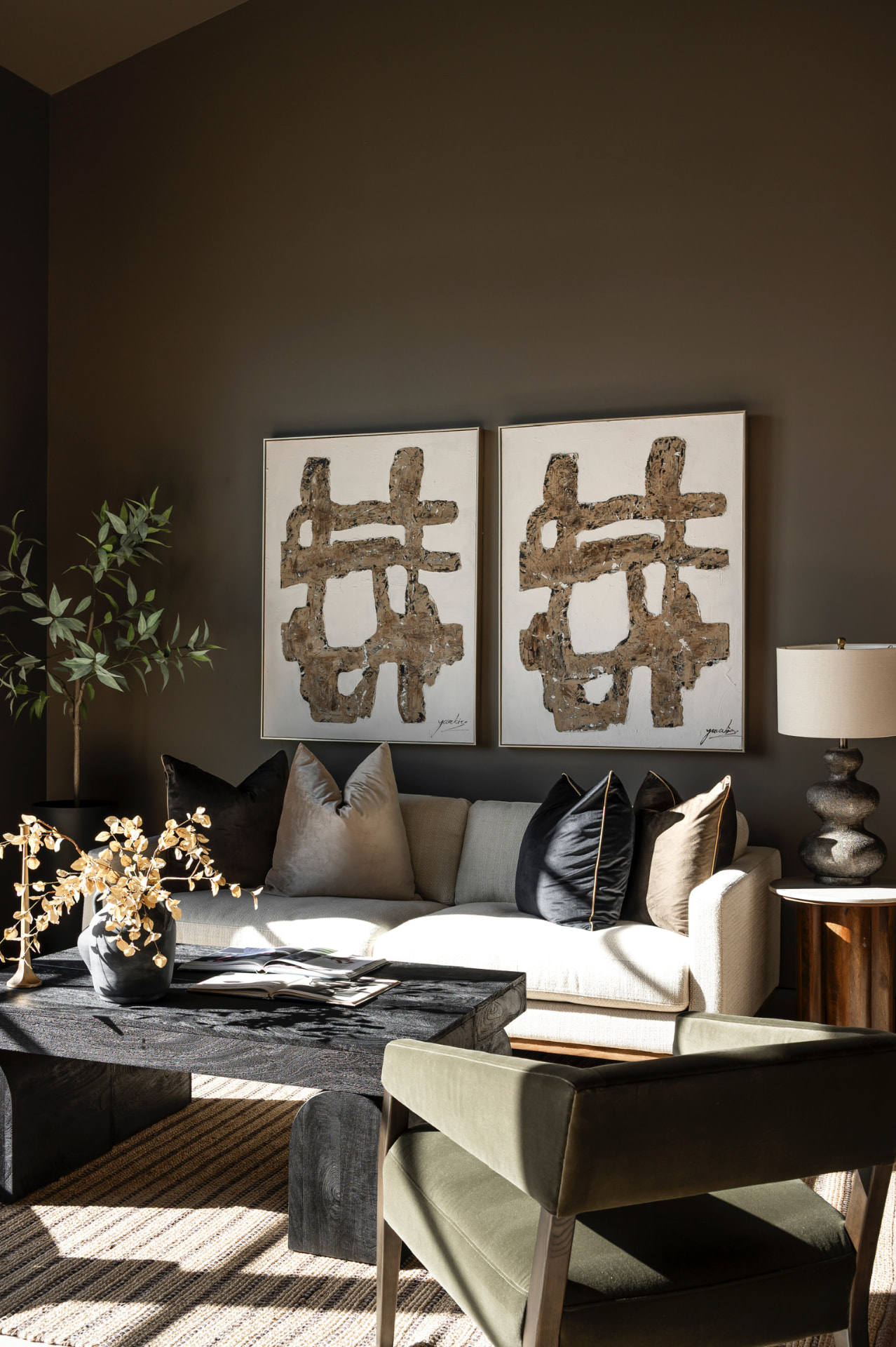 Lounge with paired artwork