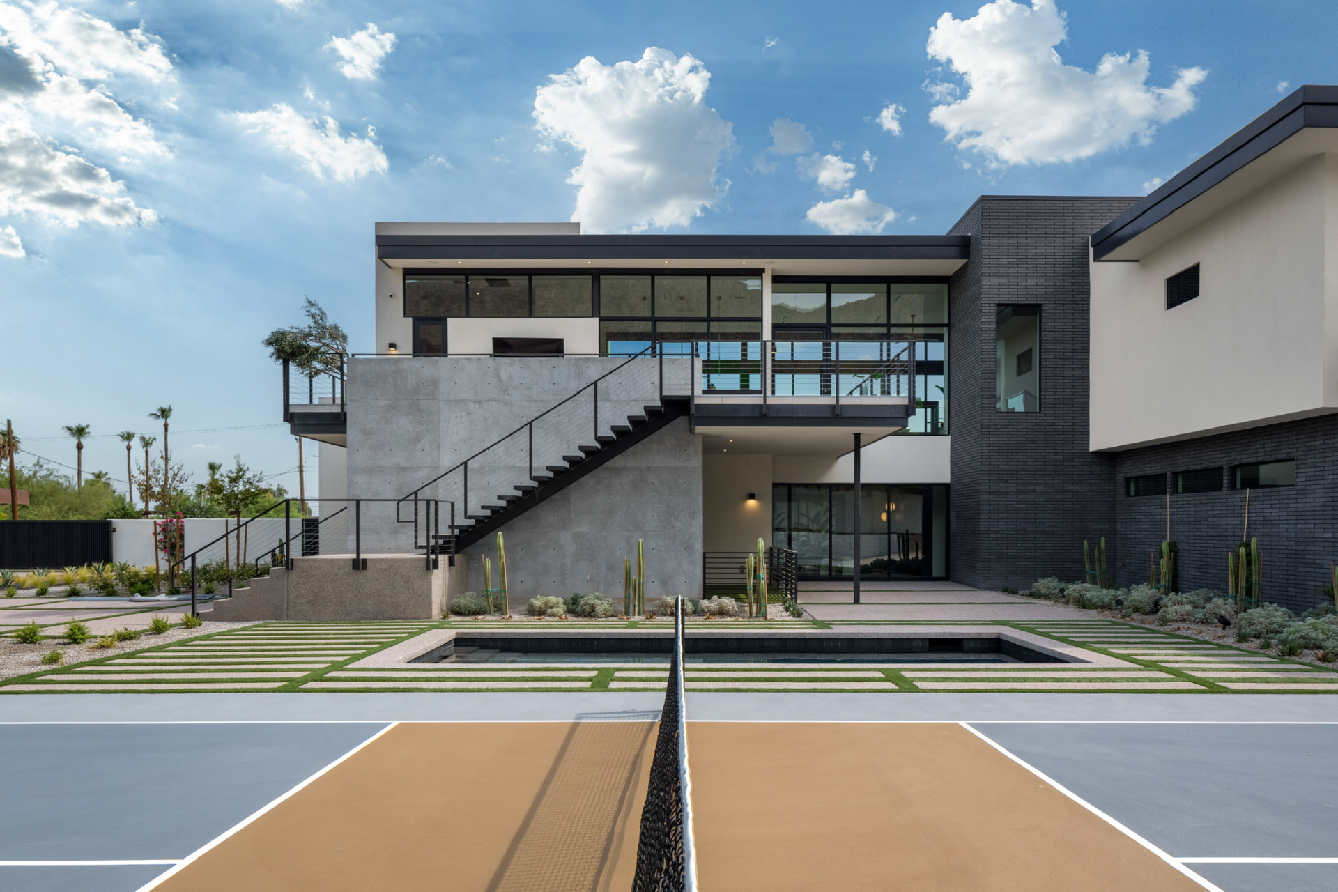 Rear elevation viewed from the sports court