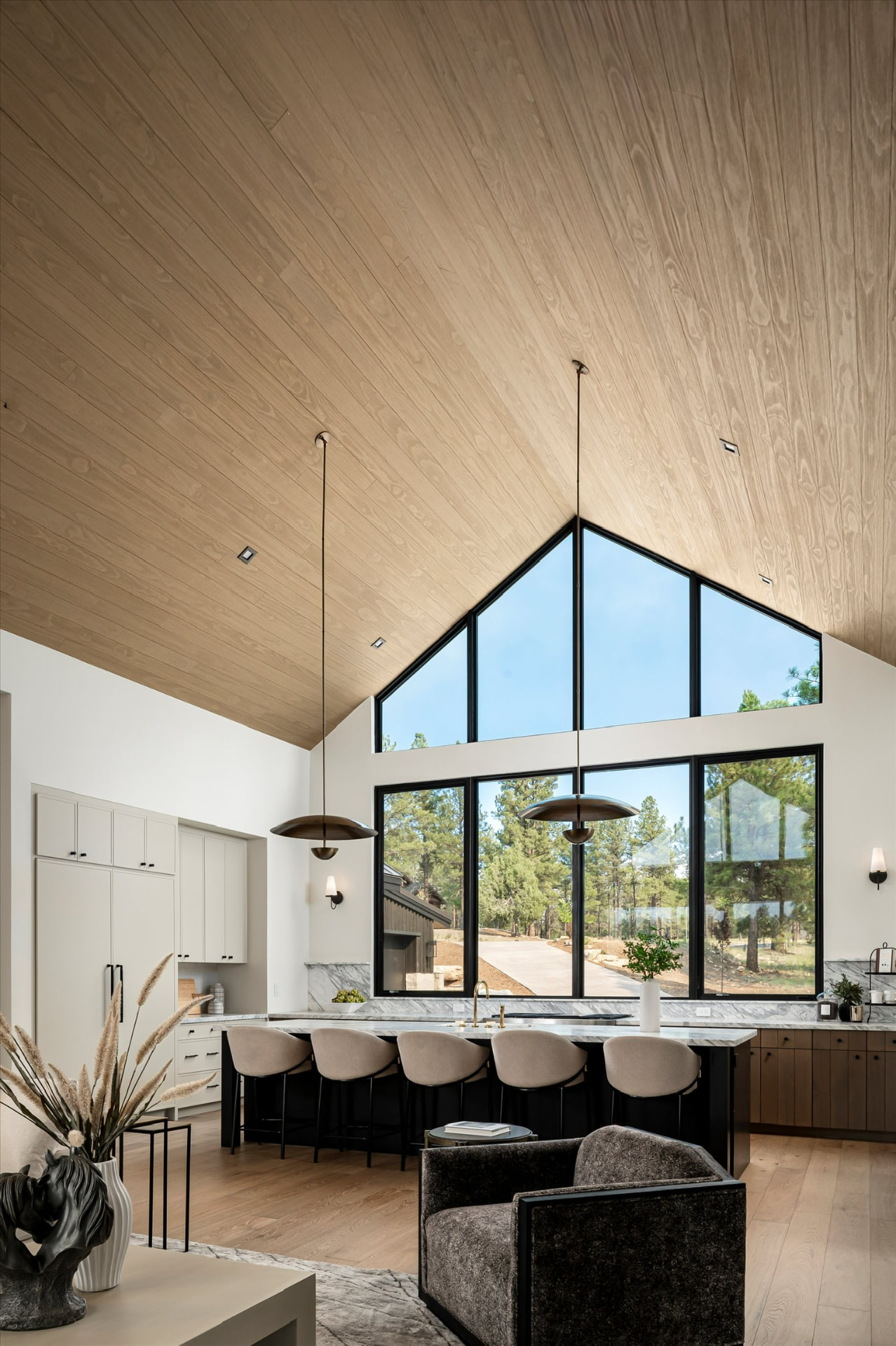 Vaulted great room and kitchen with fairway views