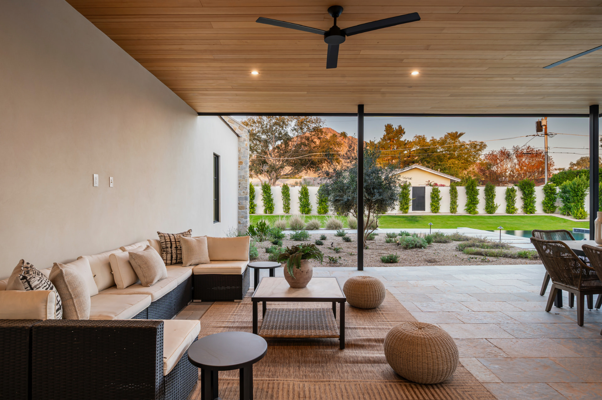 Covered patio lounge