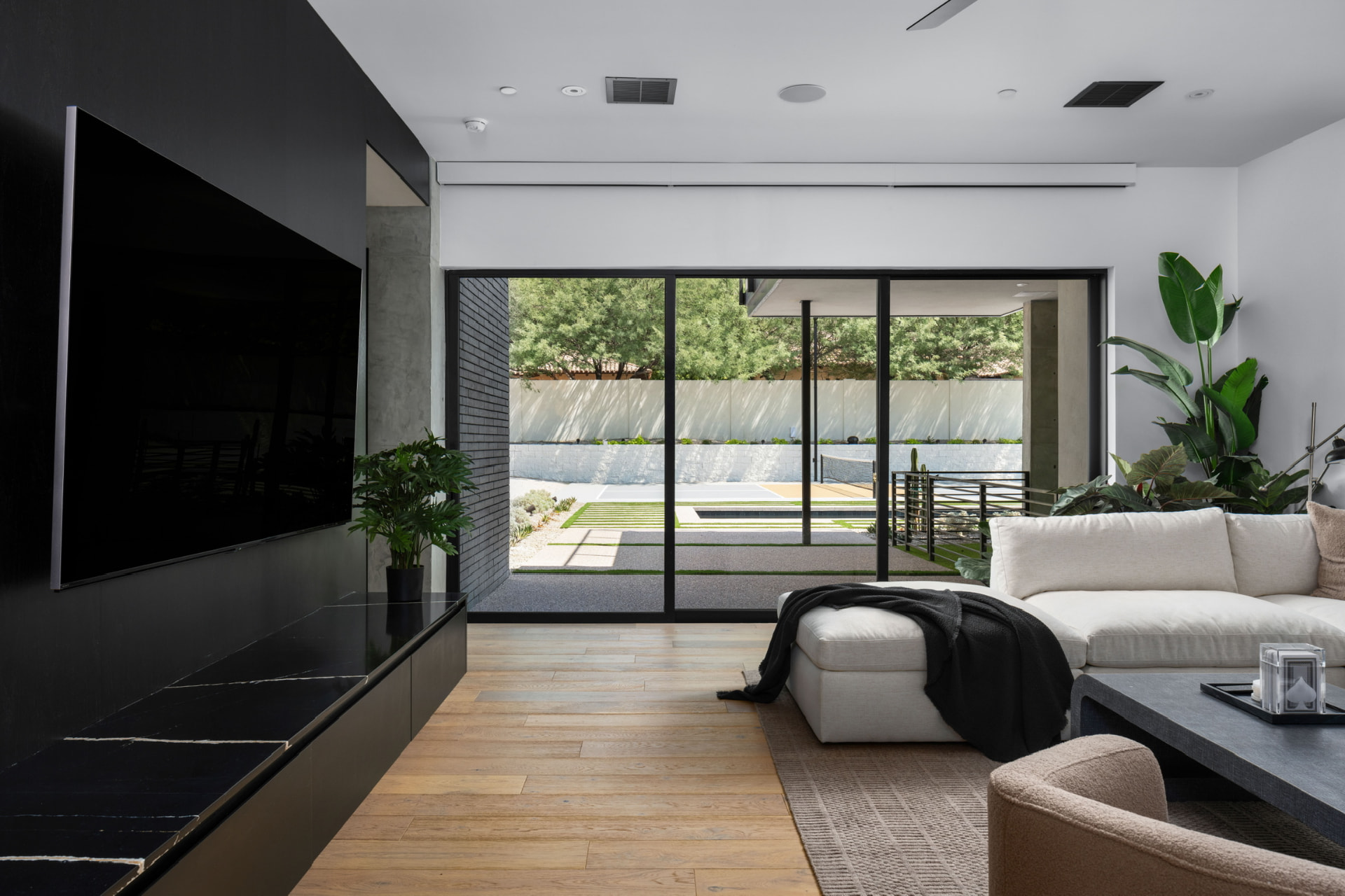 Living room opening to the courtyard