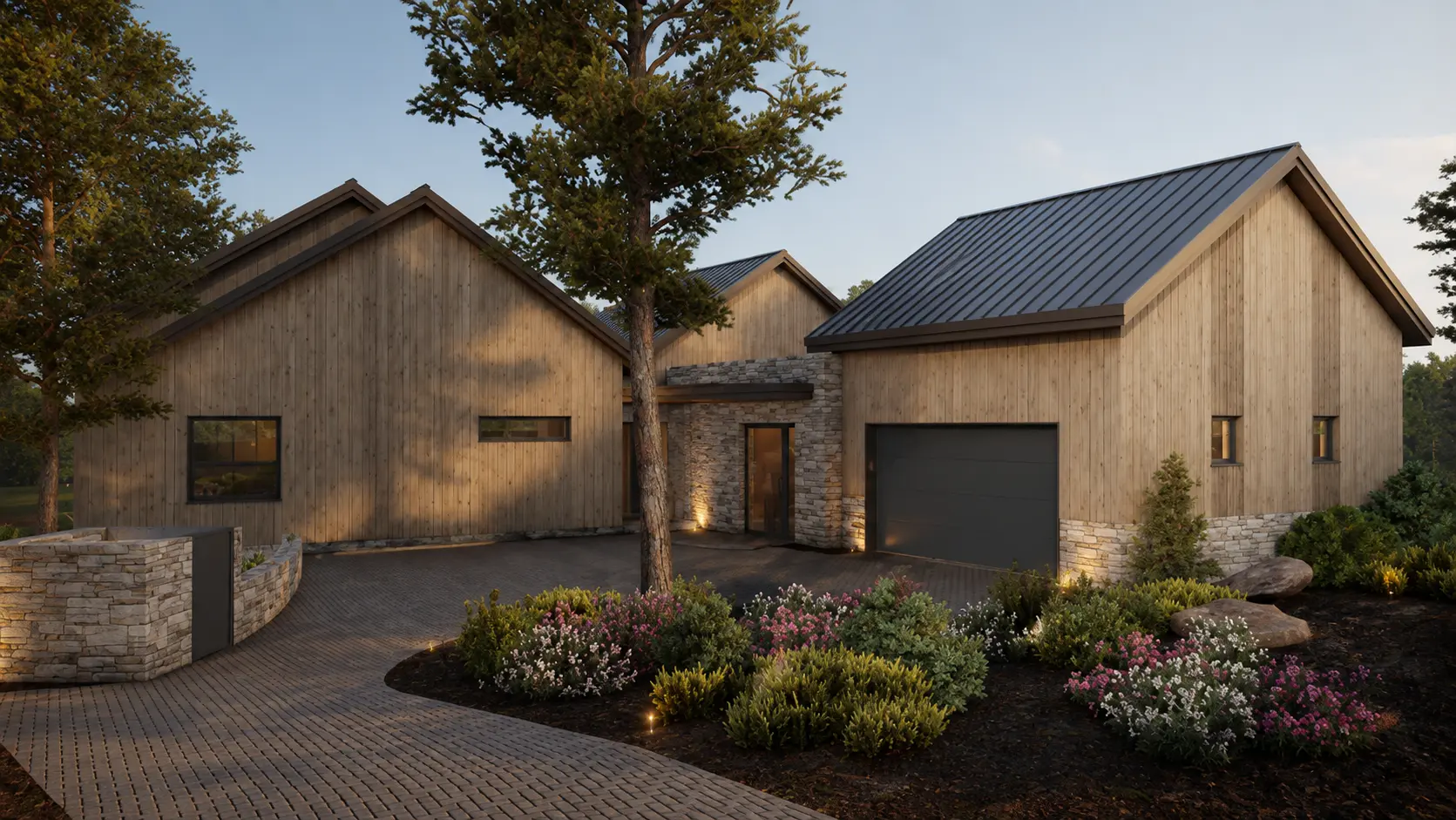 Front elevation at dusk
