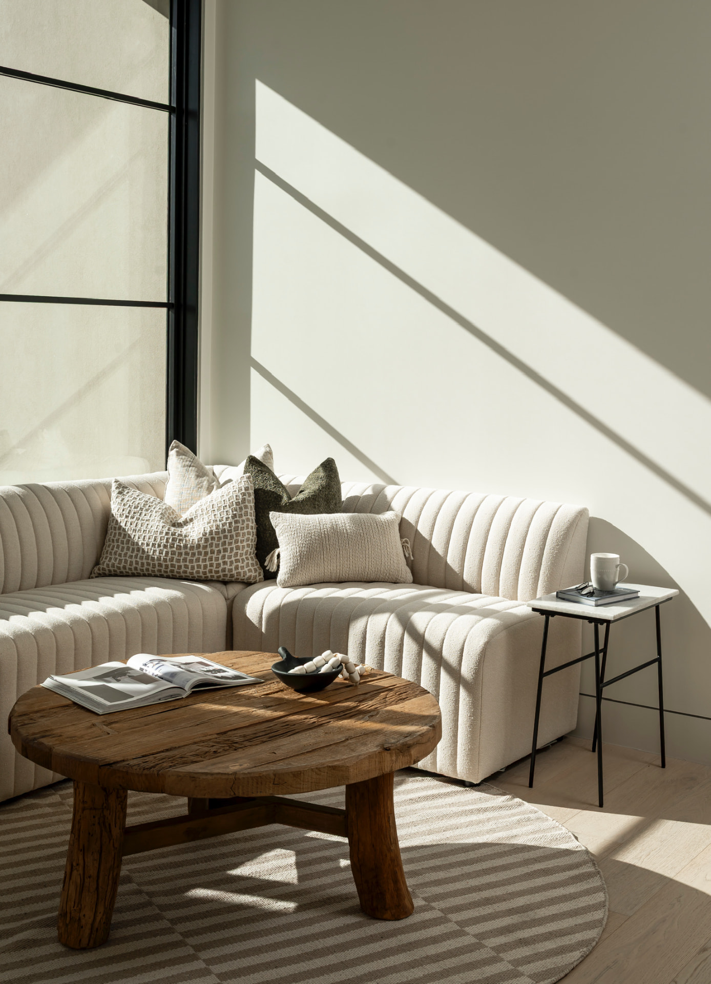Sunlit curved sofa