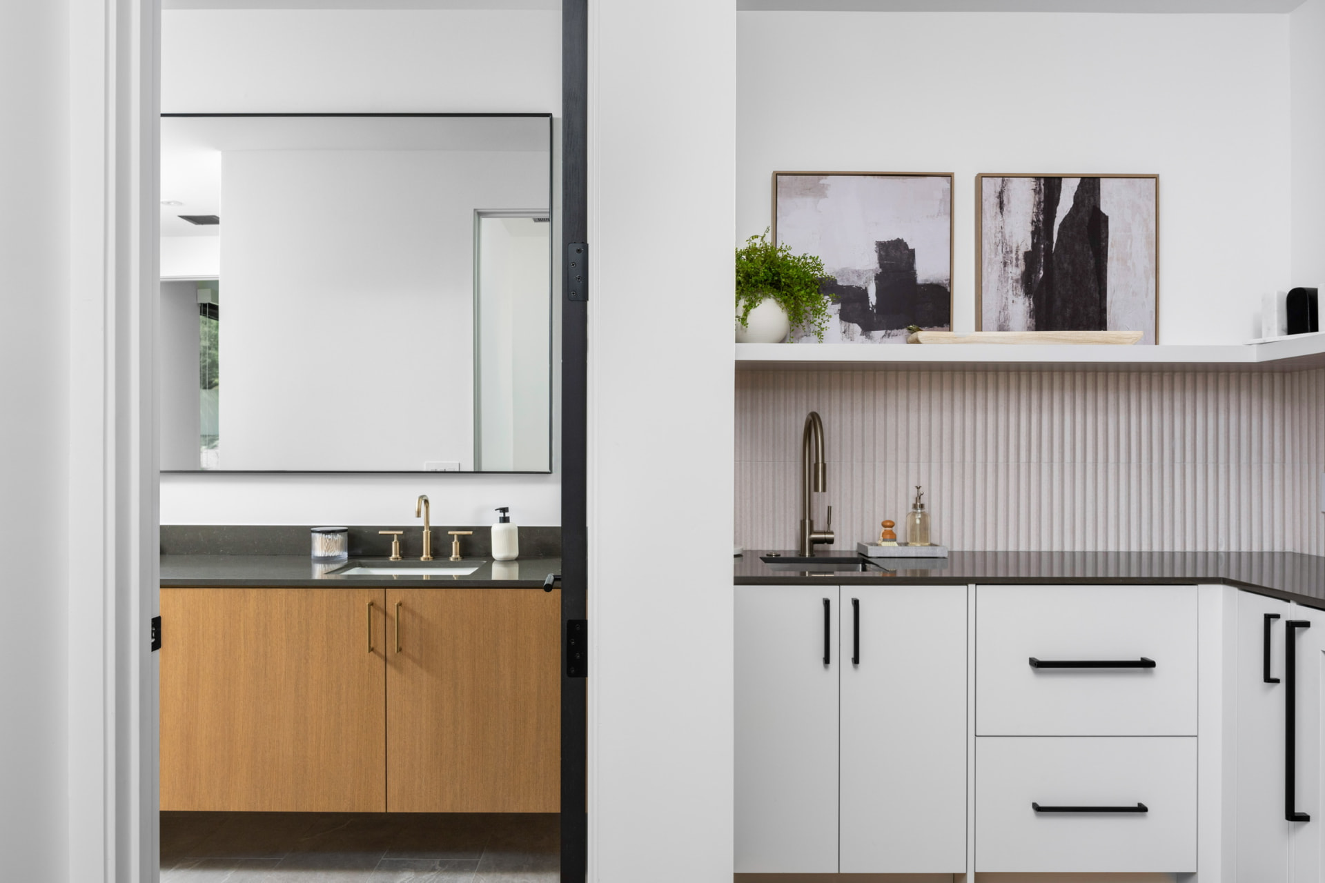 Kitchenette beside the bathroom vanity