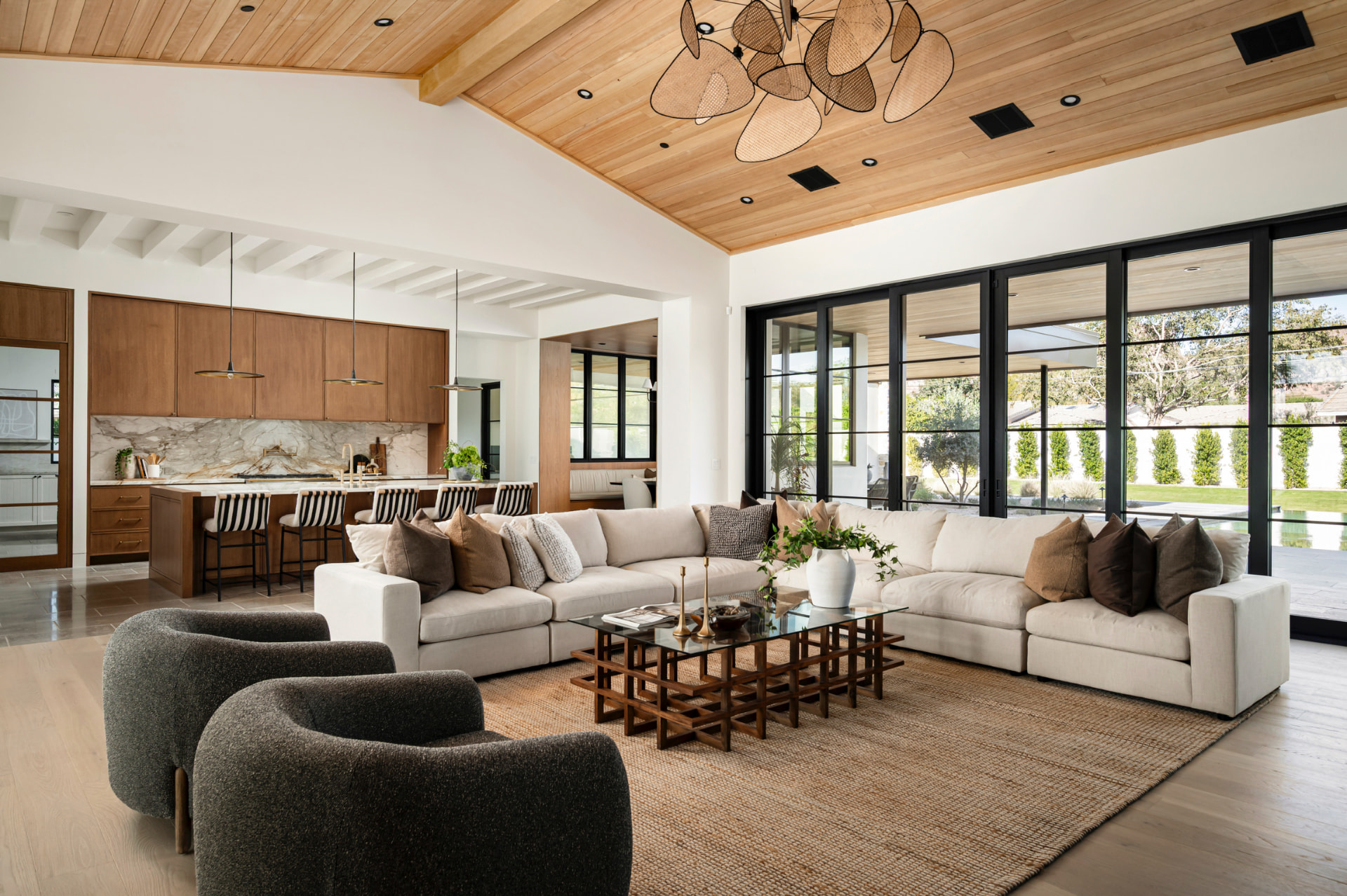 Open great room with garden views