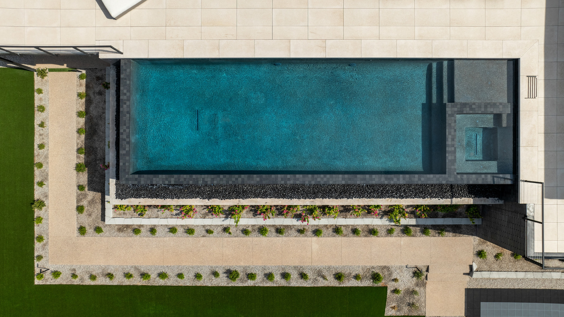 Overhead view of the elevated pool and spa