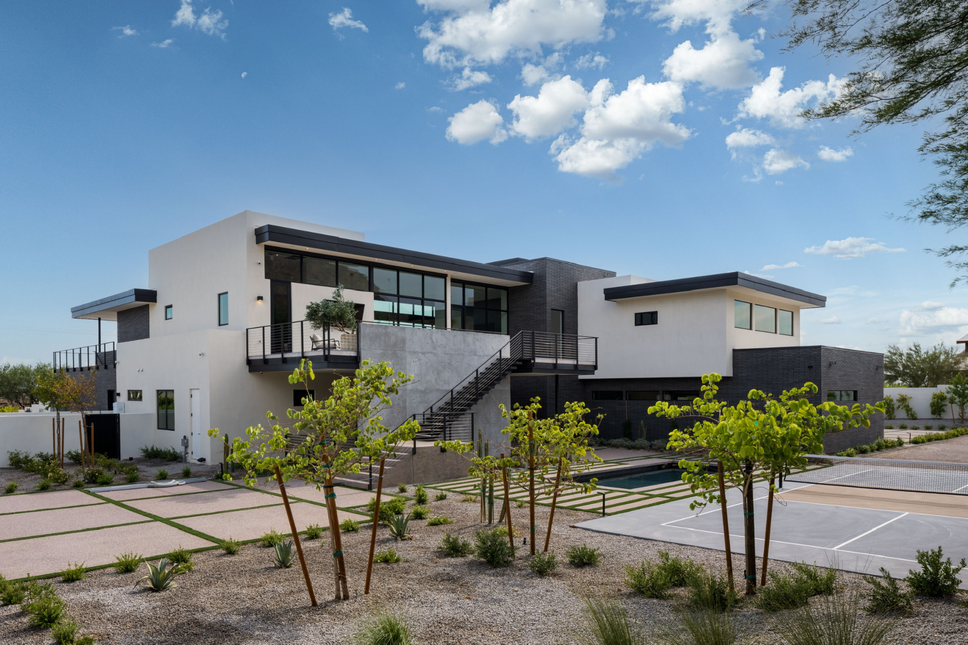 Rear grounds with pool and sports court