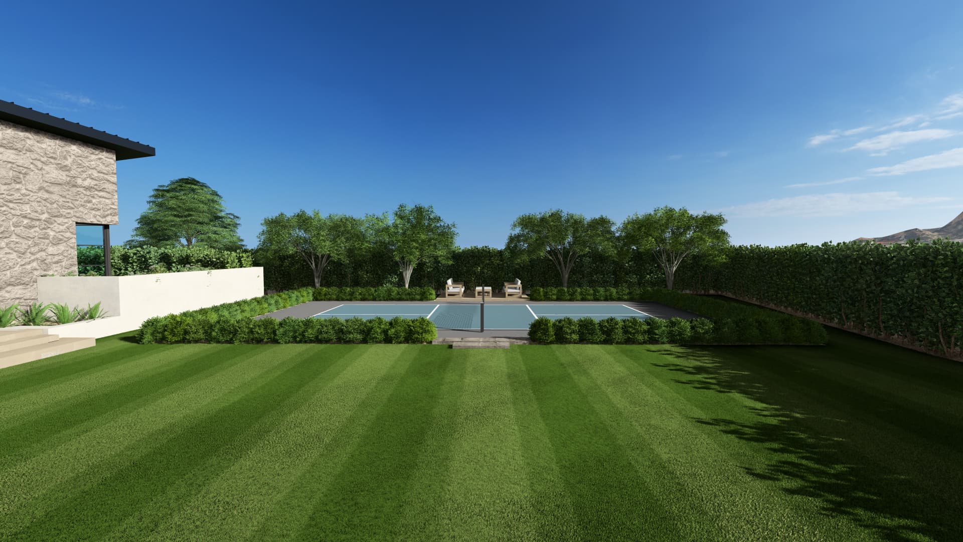 Sport court from the rear lawn